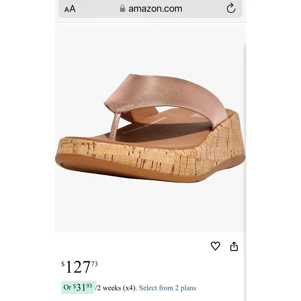 FitFlop F Mode Platform Sandals Womens 8 US Rose Gold Cork Flatform Toe Post